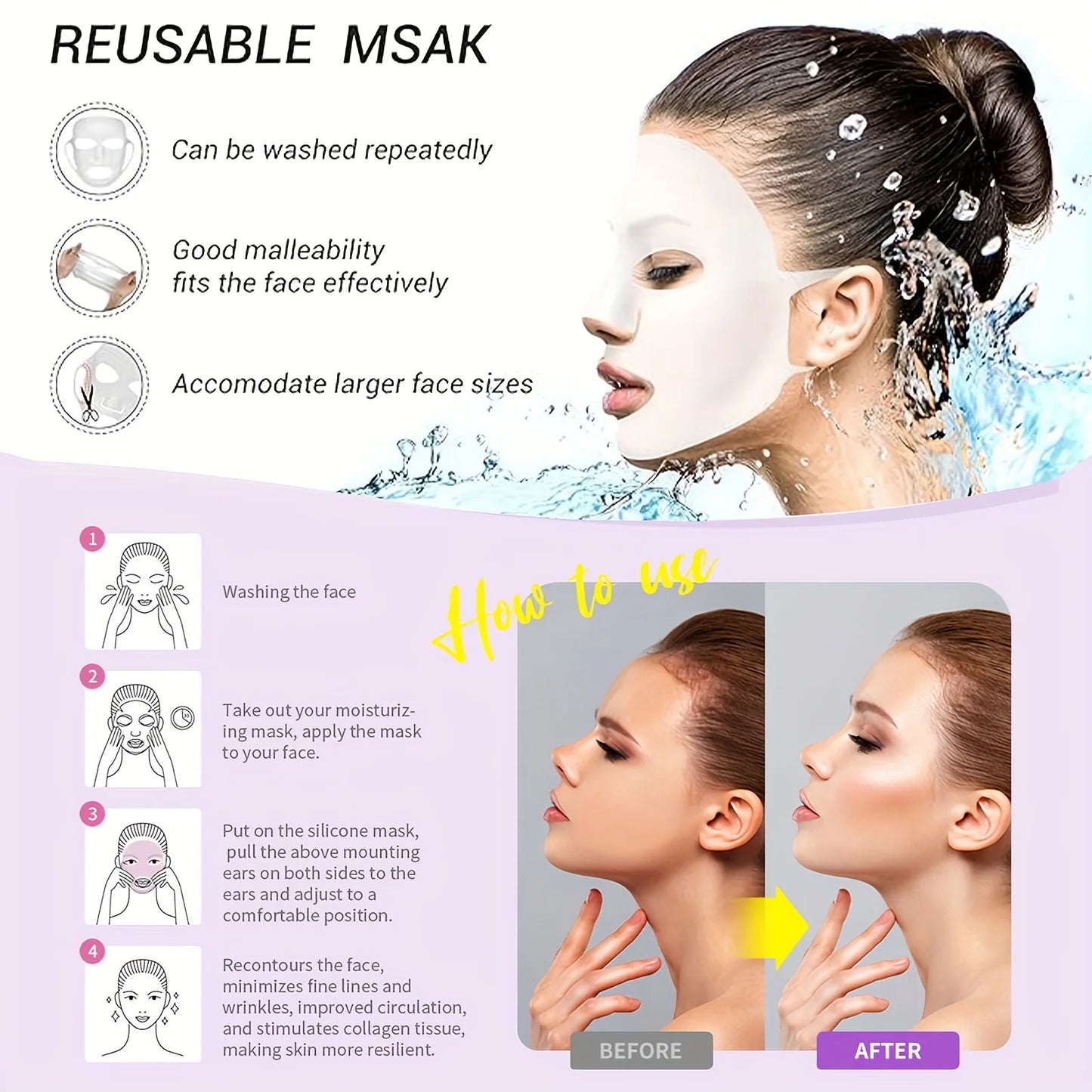 1pc 3D Silicone Mask - Reusable Mask Cover - Facial Moisturizing